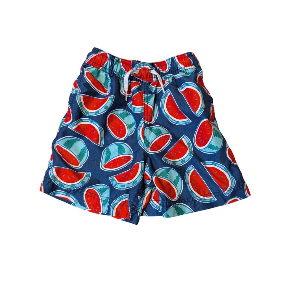 Hanna Andersson Boys Blue Watermelon Print Swim Trunks Mesh Lined Shorts Size 4